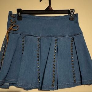 Blue Denim Skirt with Studded Details